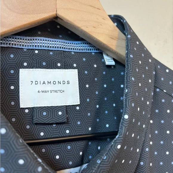 7Diamonds Rylee 4 Way Stretch Black‎ Gray Patterned Men's Button Up Shirt Large - Picture 7 of 8